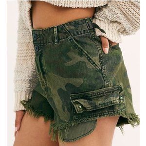 NWT Free People Commander Cut Off Camo Khaki Denim Jean Short Green Camouflage 6